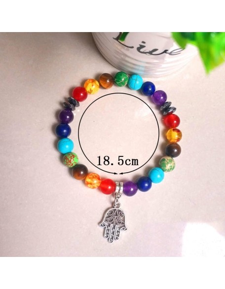 Natural Fashion Seven Chakra Beaded Bracelet Alloy Peach Heart Chain Agate Crystal Strand